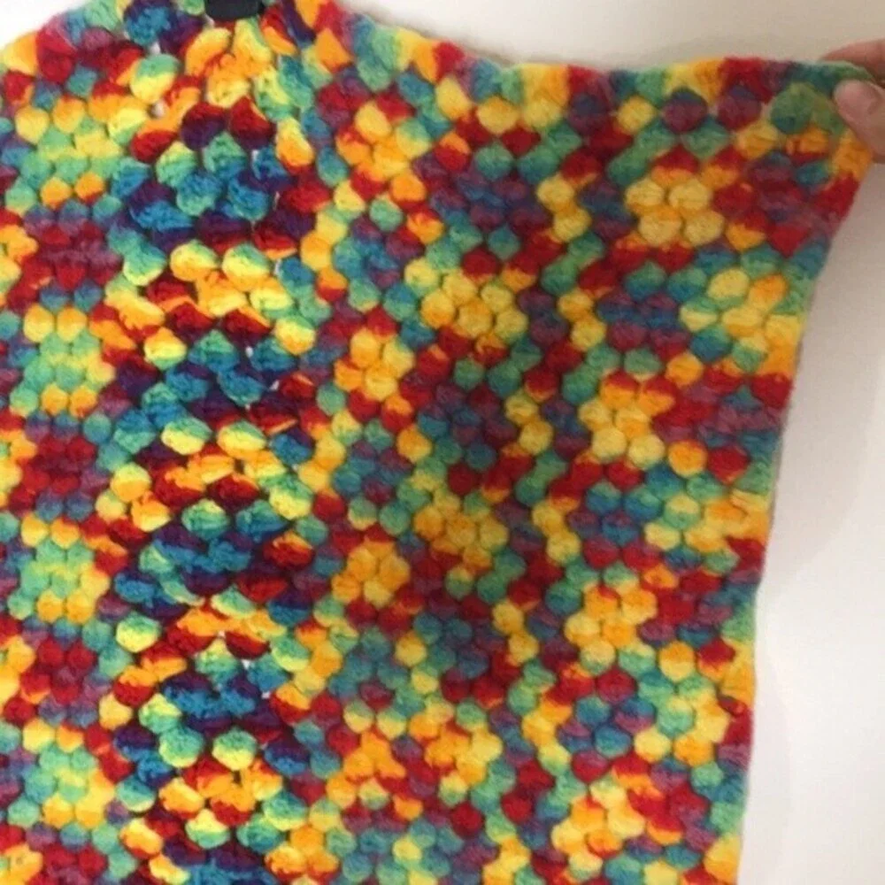 Rainbow Stripe Crochet Afghan Lap Blanket or Shoulder Throw Handmade 50x35